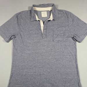 Billy Reid Men's Heather Blue Striped Polo Shirt with Chest Pocket Size XL